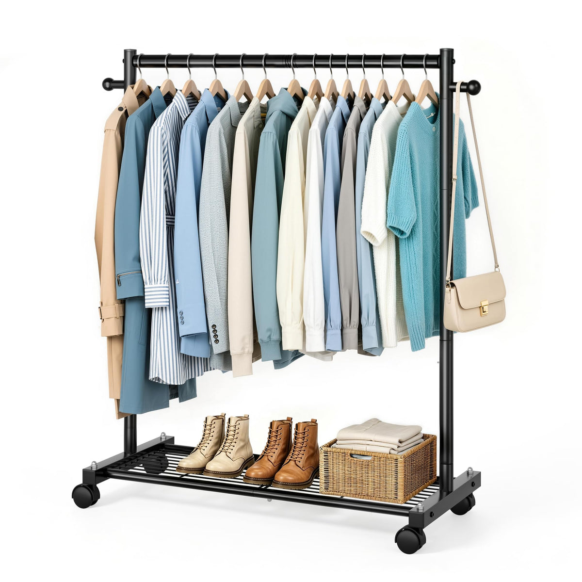 AOODA Short Clothing Rack for Hanging Clothes, Metal Small Clothes racks With Shelves, Heavy Duty Rolling Garment Racks on Wheel