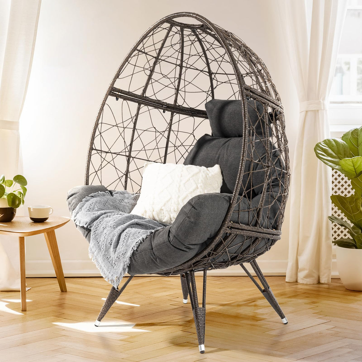 Bme Heavy Duty 400 Lbs Capacity Wicker Egg Chairs For Outside & Indoor, Premium Soft Thick Olefin Fabric Cushion & Uv 2000 Hours