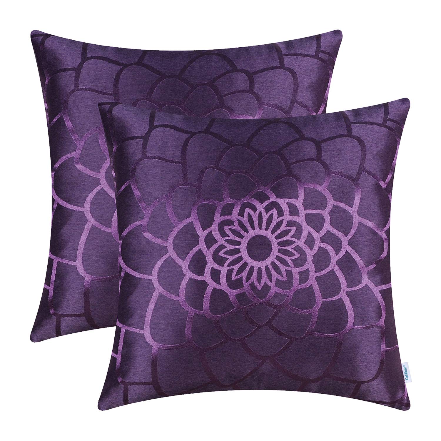 Calitime Pack Of 2 Throw Pillow Covers Cases For Couch Sofa Home Decor Modern Shining & Dull Contrast Dahlia Floral Silhouette B