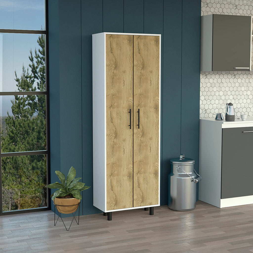 DEPOT E-SHOP Multistorage Cabinet 71" H, 5 Internal Shelves, 2 Doors, White/Macadamia