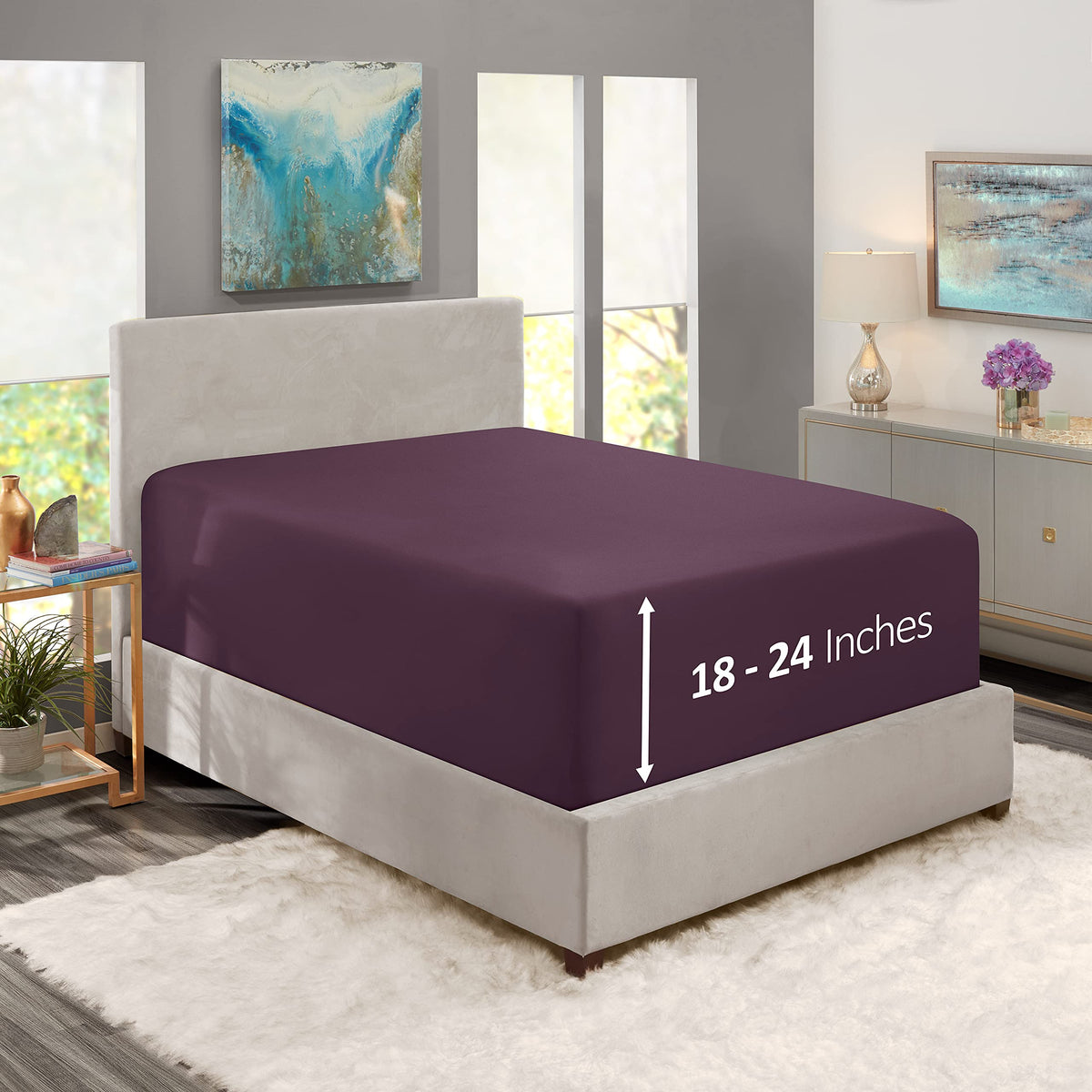 Nestl Extra Deep Pocket King Fitted Sheet, Purple Fitted Sheet King Size, 1800 Microfiber King Fitted Sheet Only, Ultra Soft Kin