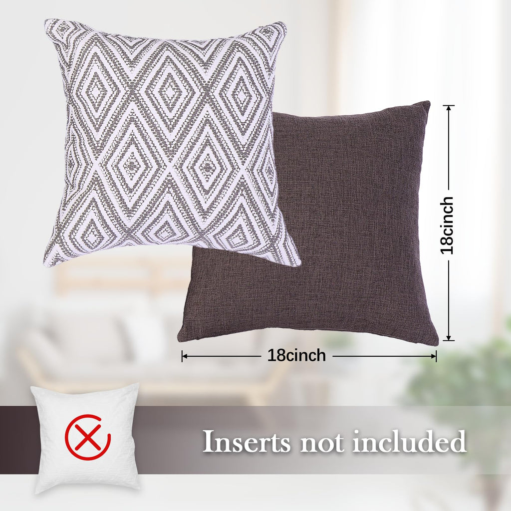 Hpuk Decorative Throw Pillow Covers Set Of 4 Dark Gray Geometric Design Linen Cushion Cover For Couch Sofa Living Room, 18'X18', Natural