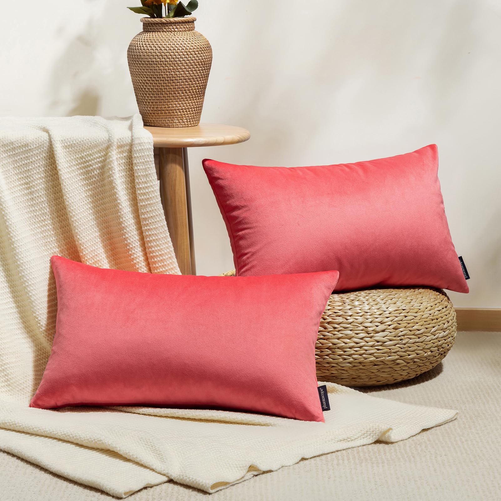 Phantoscope Pack Of 2 Velvet Decorative Throw Decorative Pillow Cover Soft Solid Square Cushion Case For Couch Magenta 12 X 20 I