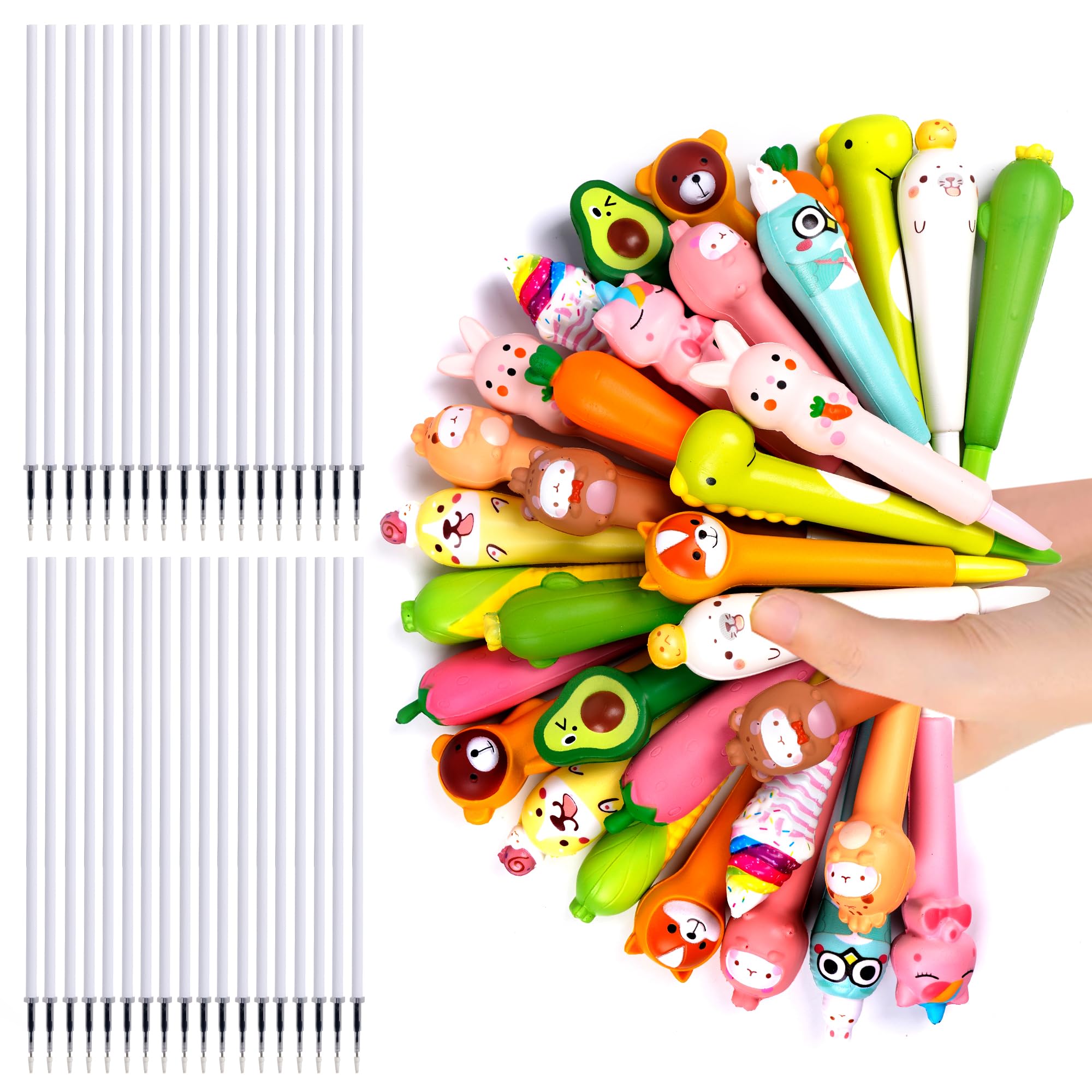Saiweilai Online 72 Pieces Squishy Pens And Cute Kawaii Pens Set 36 Animal Fruit Shaped Stress Relief Pens 18 Styles With 36 Wit