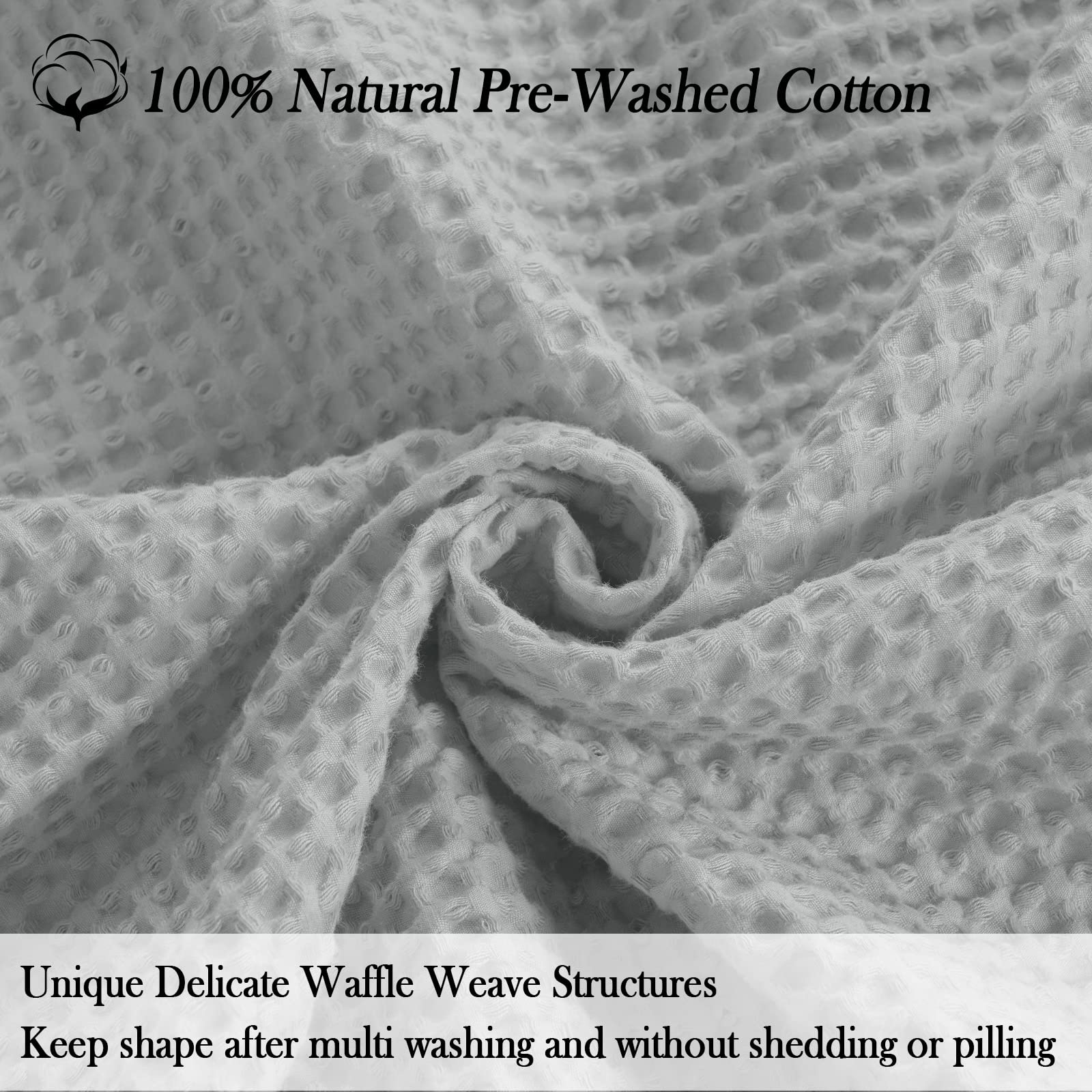 Phf 100% Cotton Waffle Weave Blanket Twin Size 66'X90' -Lightweight Washed Soft Breathable Blanket For All Season-Perfect Blanket Layer For Couch Bed Sofa - Light Grey