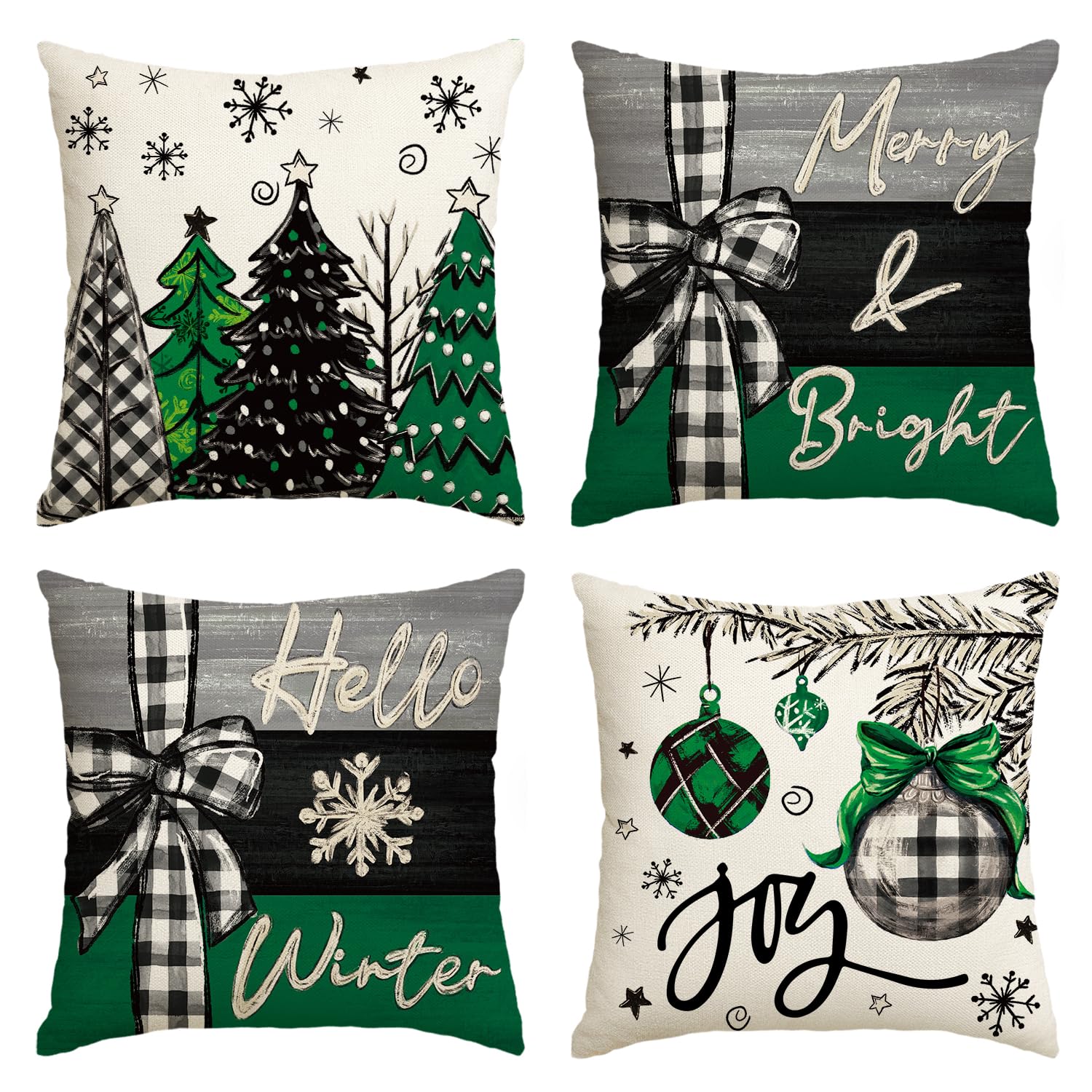 Avoin Colorlife Merry Christmas Joy Xmas Trees Green Throw Pillow Covers, 18 X 18 Inch Christmas Winter Holiday Cushion Case Dec
