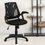 Flash Furniture Sam Mid-Back Designer Black Mesh Swivel Task Office Chair with Open Arms