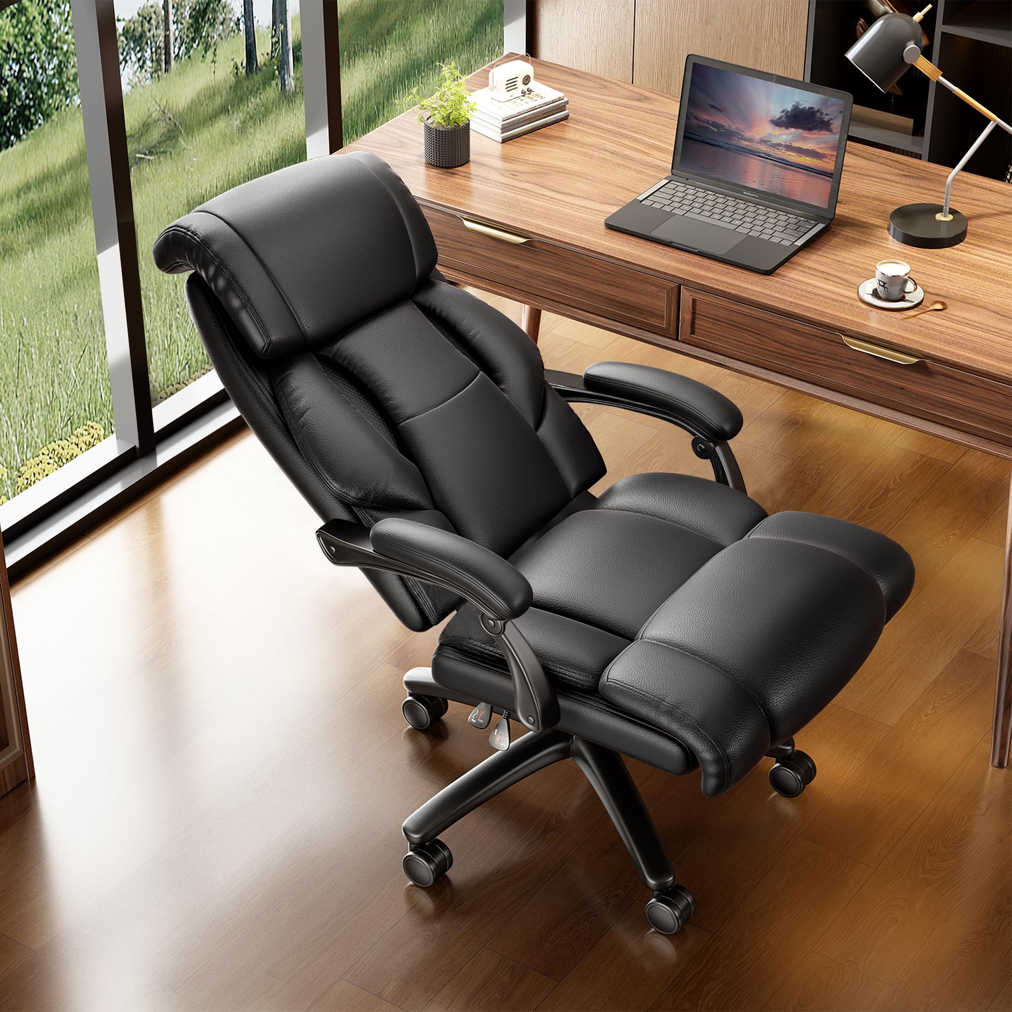 Ollega Reclining Office Chair, High Back Big And Tall Desk Chair 400Lbs With Wide Seat, Leather Executive Computer Chairs With L