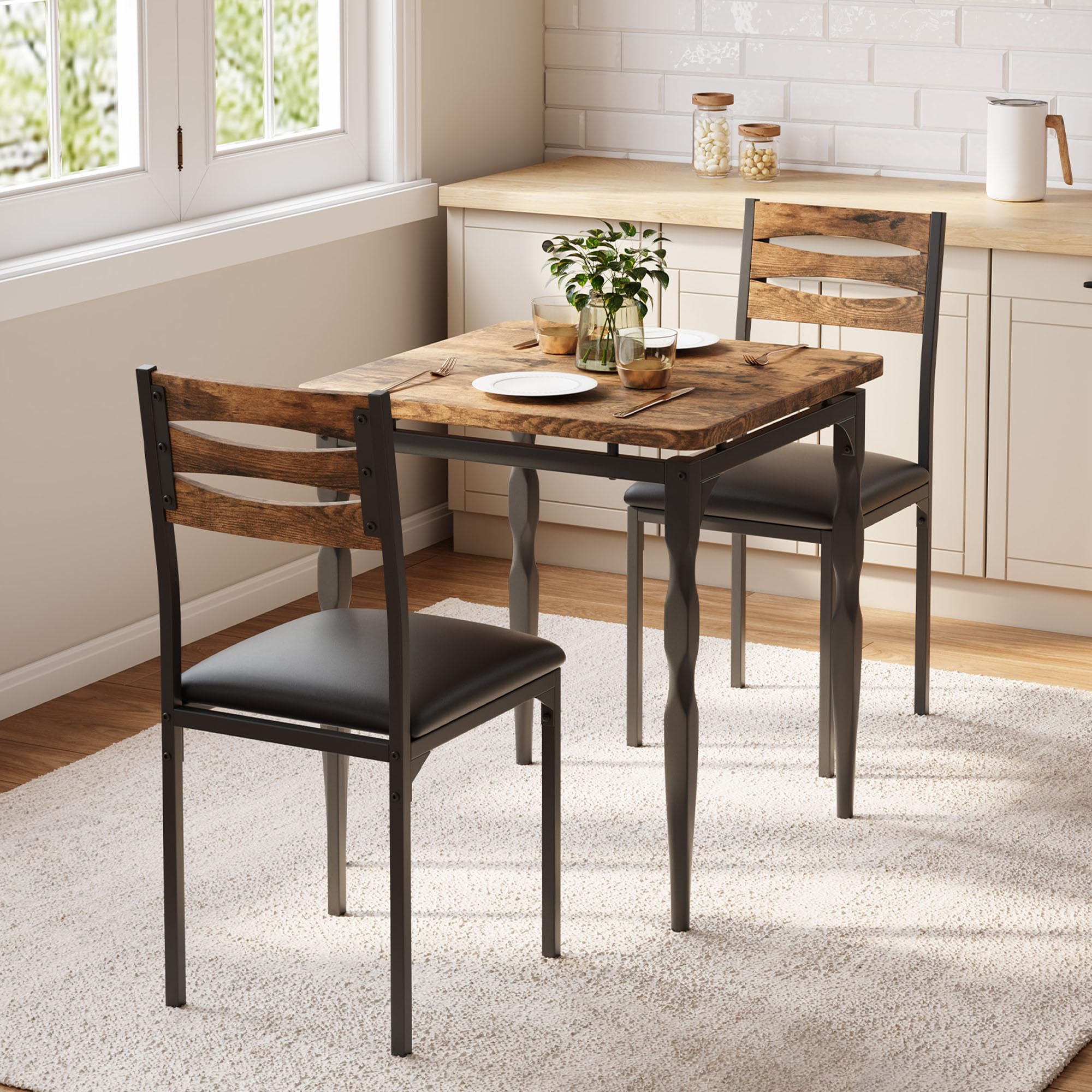 GarveeHome Dining Table Set for 2, Dining Table and Chairs Set of 2, 3 Piece Dining Table Set with Spiral Table Legs for Small S