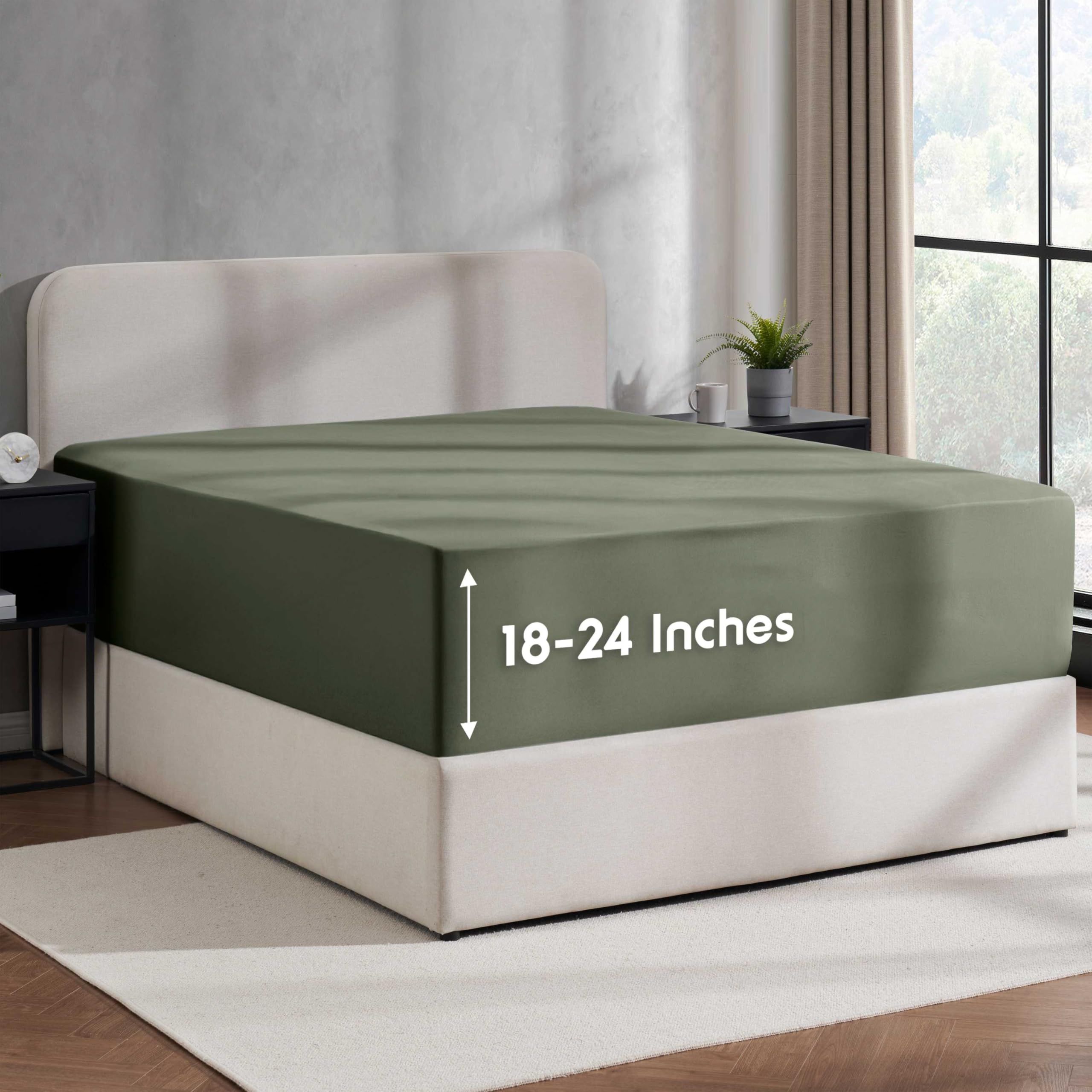 Nestl Olive Green California King Fitted Sheet, Extra Deep Pocket, 1800 Microfiber, Ultra Soft, Fits Up To 24 Inch Mattress