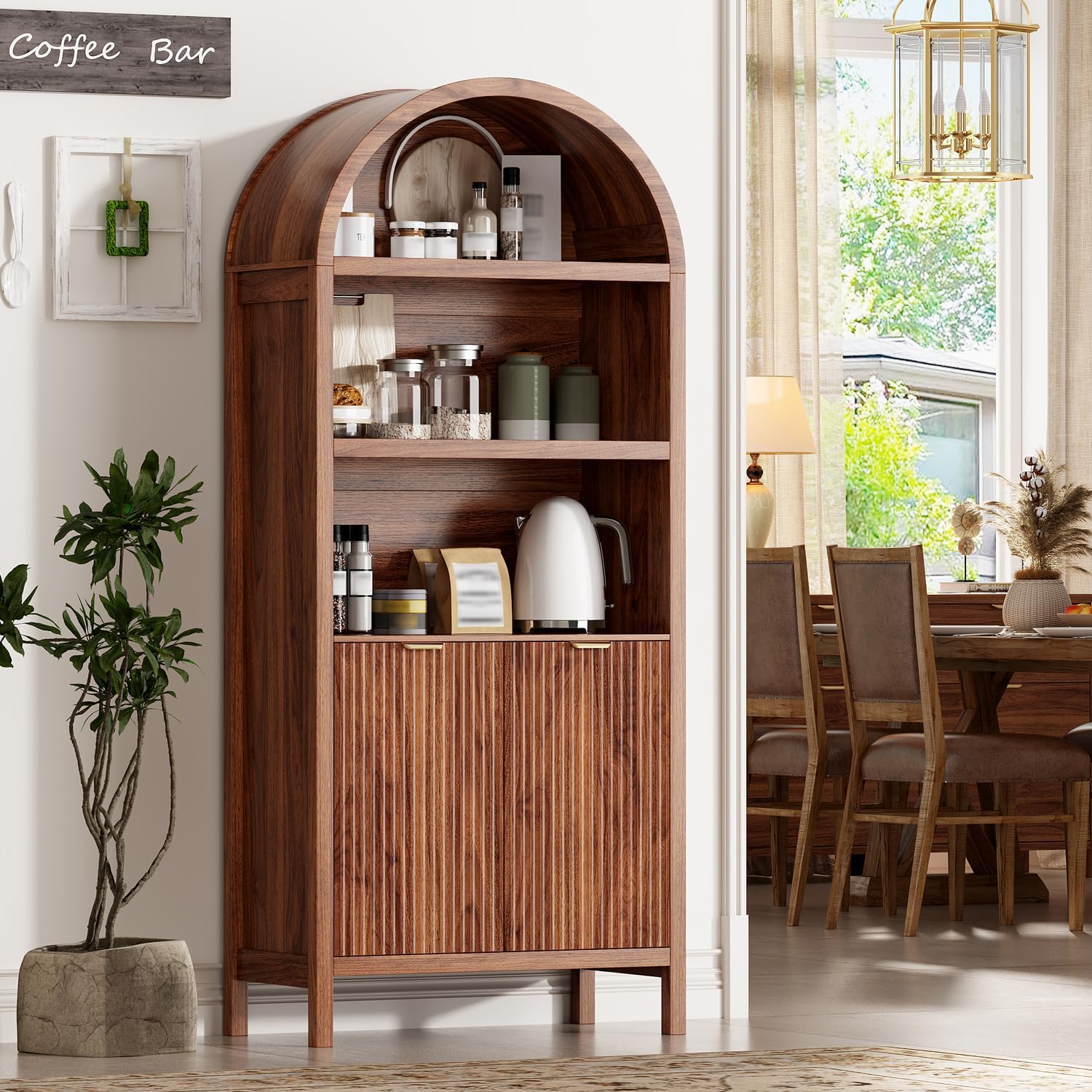 Ieejdn 71 Tall Arched Kitchen Pantry,Modern Fluted Wood Storage Cabinet with Doors,Adjustable Shelves,Organizer, Versatile Cupbo