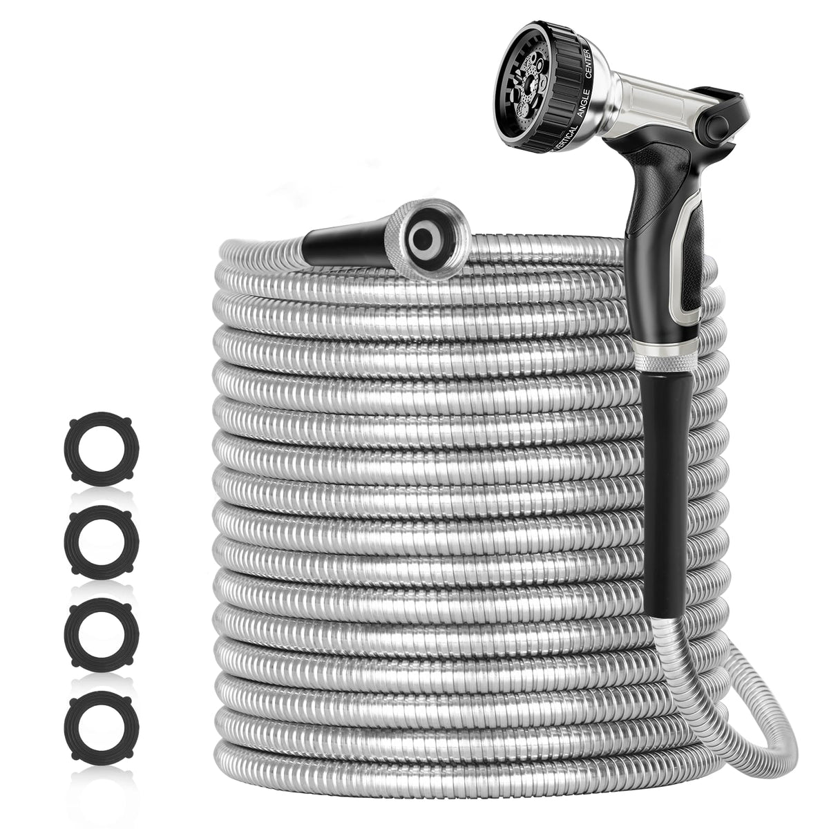 Specilite 75Ft 304 Stainless Steel Garden Hose Metal, Heavy Duty Water Hoses With Nozzles For Yard, Outdoor - Flexible, Never Ki
