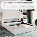 Sha Cerlin Full Size Lift Up Storage Bed/Velvet Upholstered/Modern Wingback Headboard/Upholstered Platform Bed Frame/Hydraulic Storage/No Box Spring Needed/White