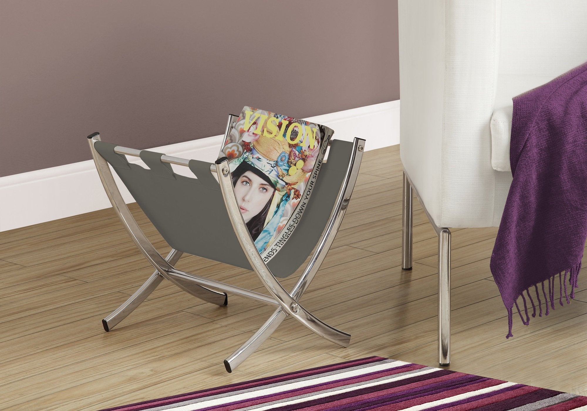 Monarch Magazine Rack, Grey/Chrome