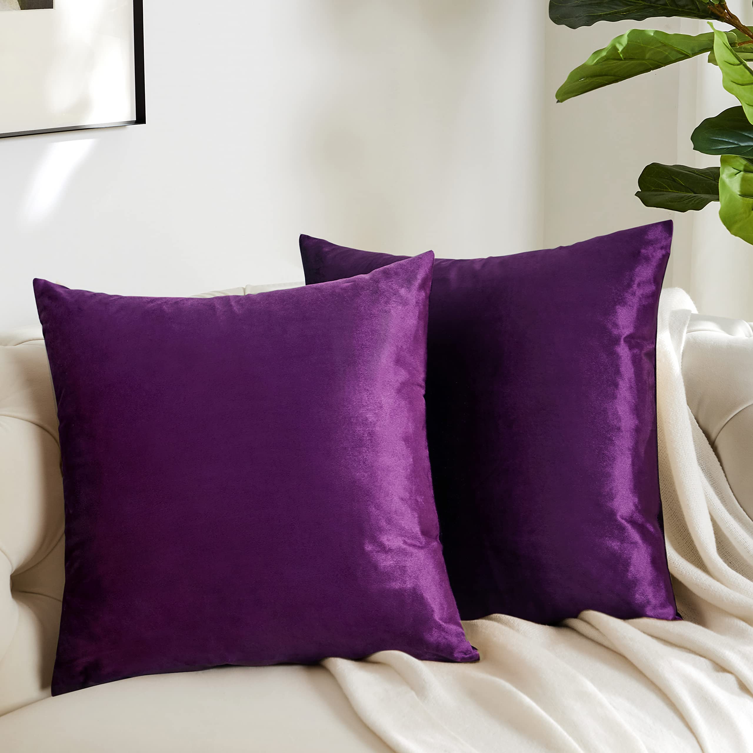 Gigizaza Decorative Throw Pillow Covers 26X26,Set Of 2 Purple Square Couch Pillow Covers,Velvet Sofa Boho Cushion Pillows