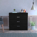 HomeRoots Particle Board 29" Black Three Drawer Dresser