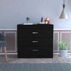 HomeRoots Particle Board 29' Black Three Drawer Dresser