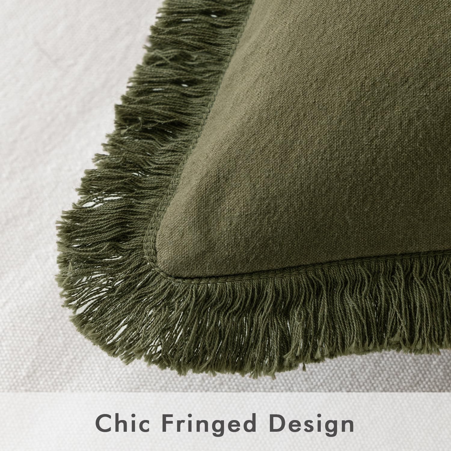 Miulee Pillow Covers Boho Farmhouse 18X18 Set Of 2 Decorative Olive Green Couch Pillow Covers With Fringe Chic Cotton Throw Pillows Home Decor Accents For Spring Cushion Sof Bed Living Room