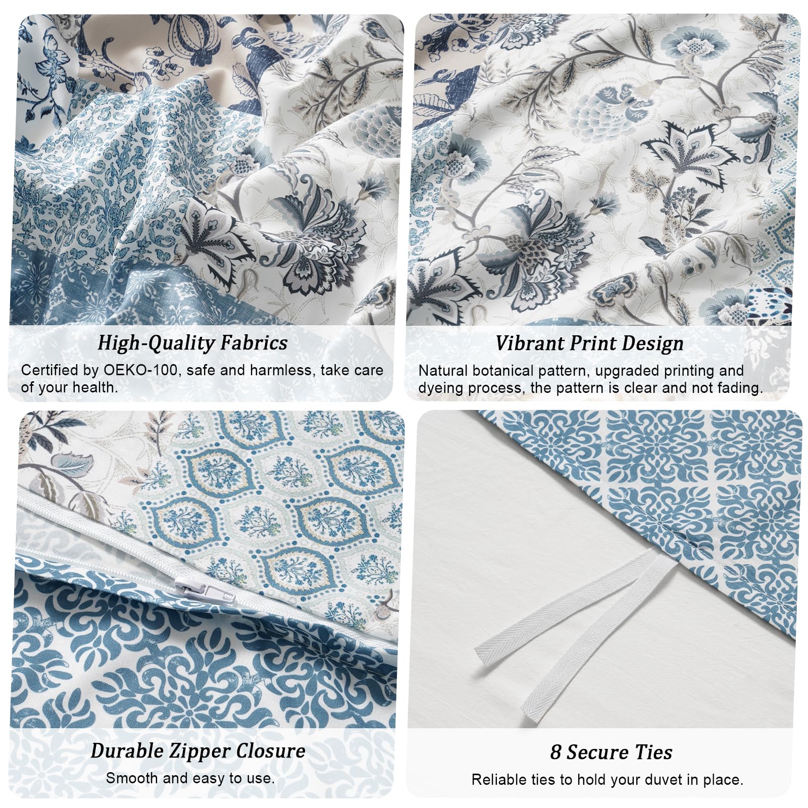 Phf Ultra Soft Floral Duvet Cover King Size, Printed Boho Bedding Set 3 Pieces, Comfy Farmhouse Reversible Paisley Pattern Duvet