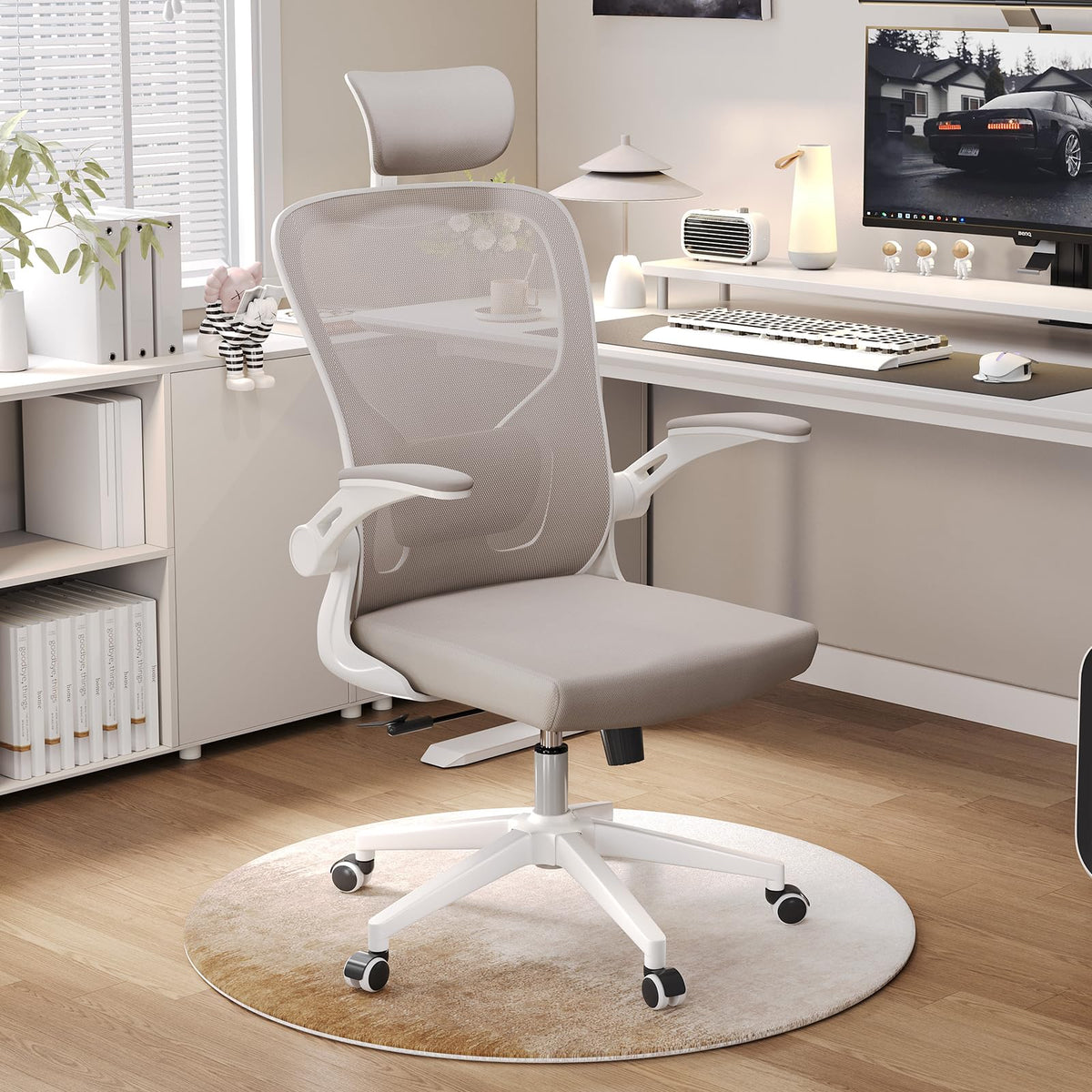 Sichy Age Ergonomic Office Chair, High-Back Mesh Computer Desk Chair With Adjustable Height, Lumbar Support, Flip-Up Armrests, A