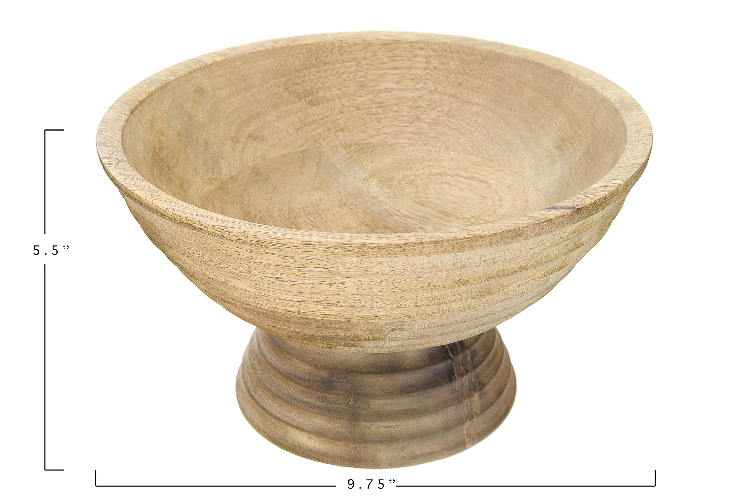 Creative Co-Op Df2440 Ridged Mango Wood Footed Bowl, Brown, 5 Quarts, Large