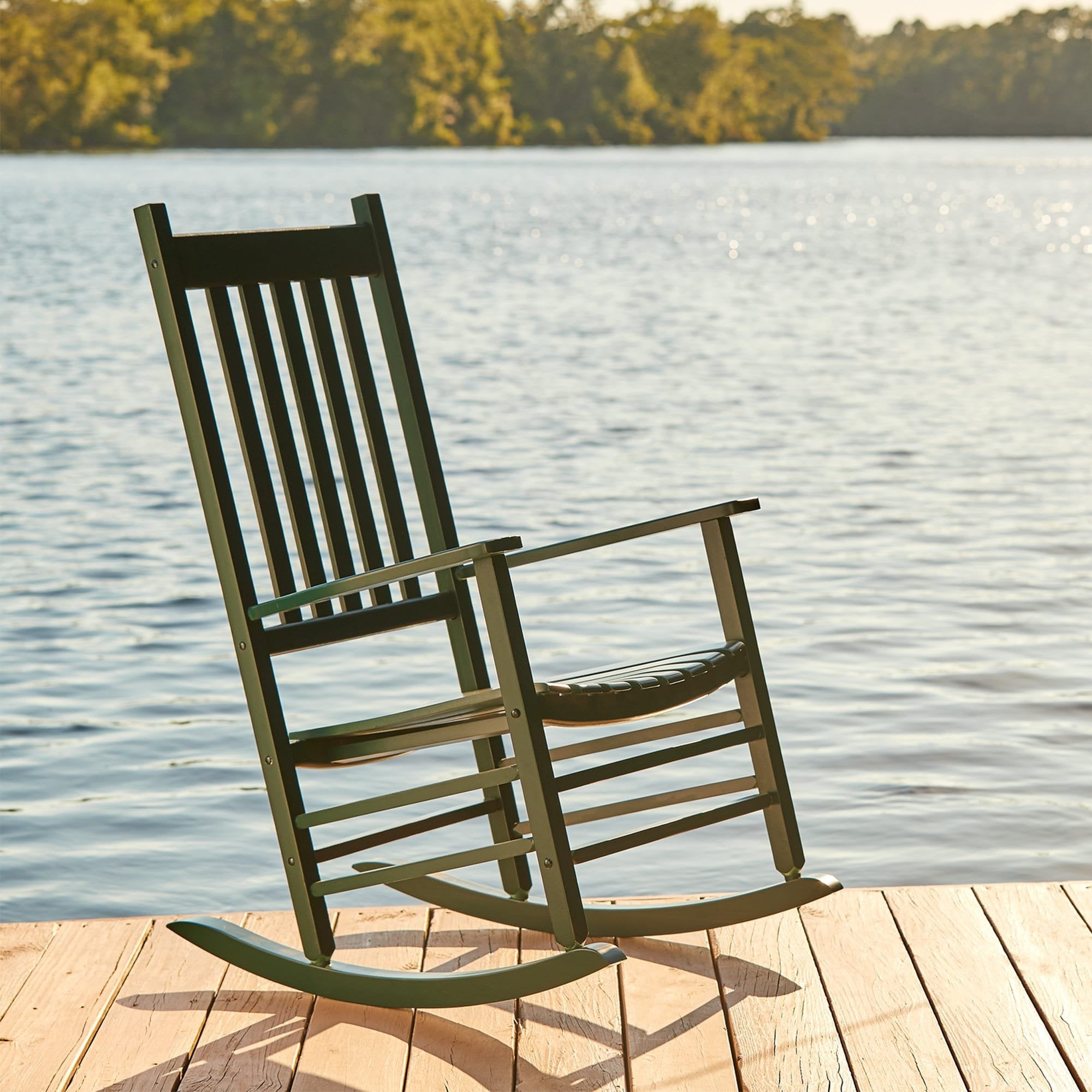 Shine Company Vermont Porch Rocker, High Back Wood Rocking Chair, Dark Green