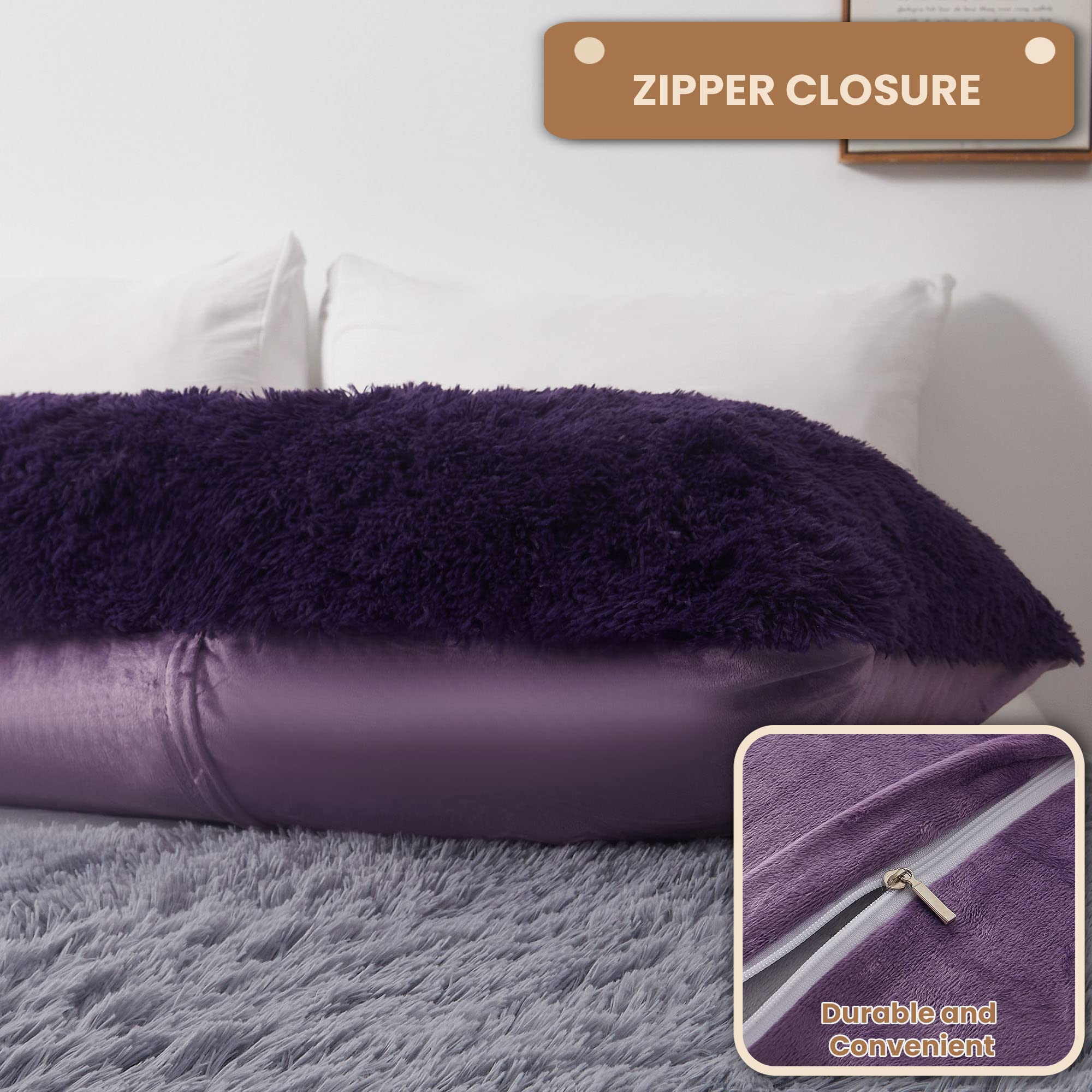 Mego Shaggy Plush Body Pillow Cover, Faux Fur Fluffy Body Pillowcase, 20X54 Boho Fuzzy Body Pillow Case, Furry Long Big Throw Pi