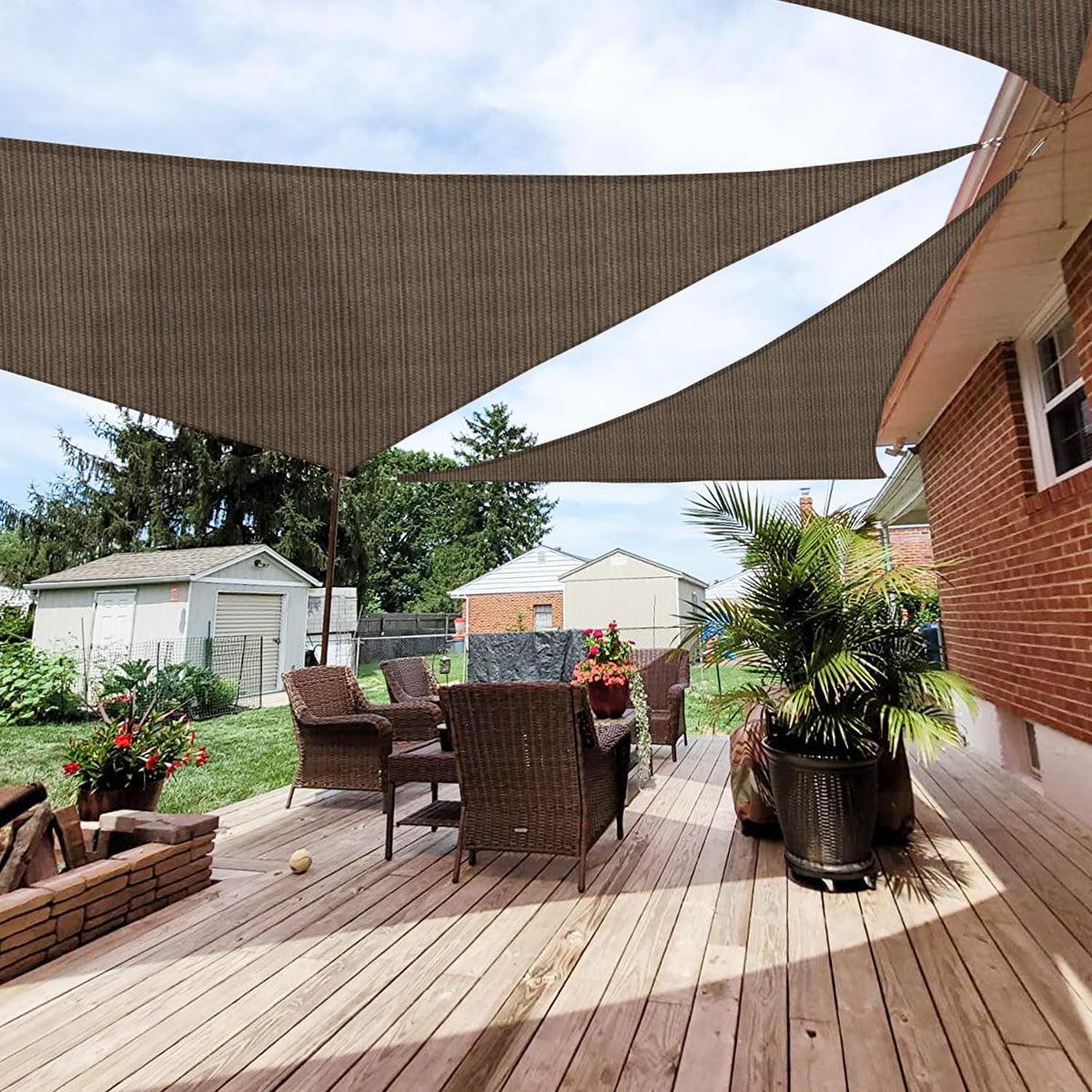 Patio Paradise 9' X 9' X 8'10' Sun Shade Sail Triangle Canopy, Permeable Shade Cloth Fabric Sunlight Block Patio Cover Hdpe Dec