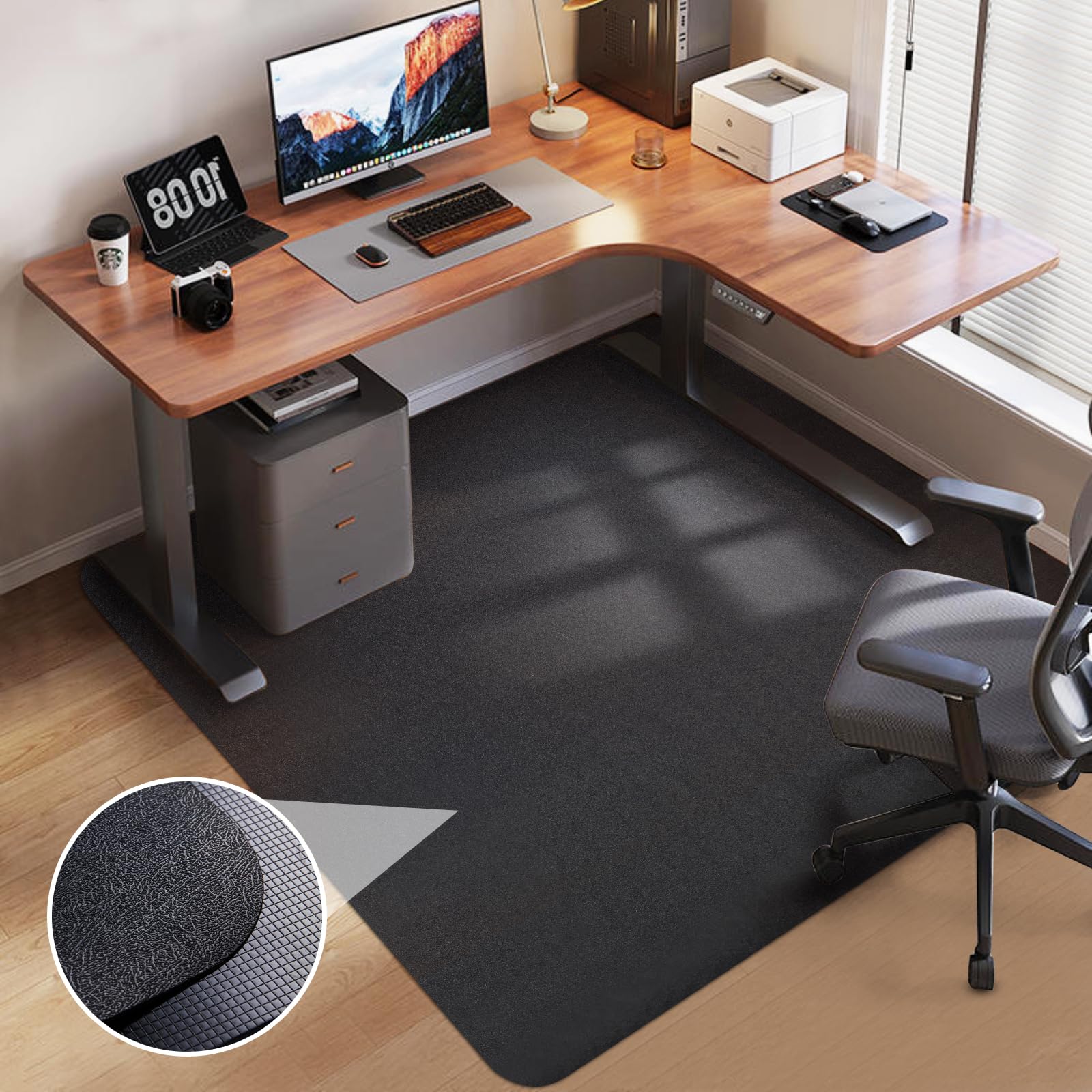 Office Chair Mat For Hardwood Floor: 53'X45' Large Black Rolling Chair Mat For Hard Wood And Tile Floor, Anti-Slip Heavy Duty