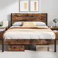 Fluest Queen Bed with Headboard and Footboard, with Under Bed Storage, All-Metal Support System, No Box Spring Needed, Easy Asse