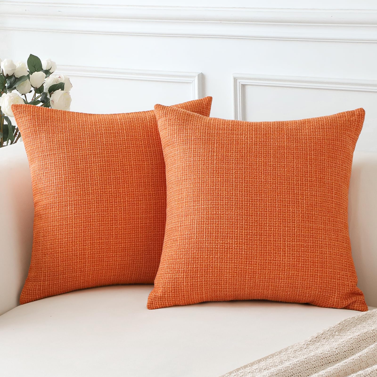 Otostar Linen Throw Pillow Covers Set Of 2 Decorative Square Pillowcases Fall Cushion Covers 24X24 Inch For Home Decor Sofa Bedroom Car 60 X 60 Cm Orange
