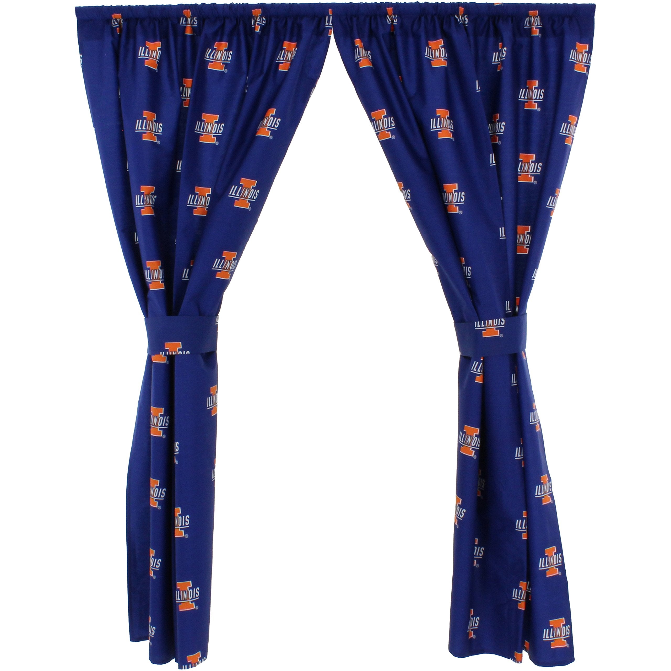 College Covers Everything Comfy Illinois Fighting Illini Curtain Panel Set, 2 Panels, 2 Matching Tie Backs, 42 inches Wide by 63