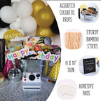 Birthday Photo Booth Props - 41-Pc Photo Prop Kit With 8 X 10-Inch Sign, 60 Adhesive Pads, 45 Sticks - Birthday Photo Props - Bi
