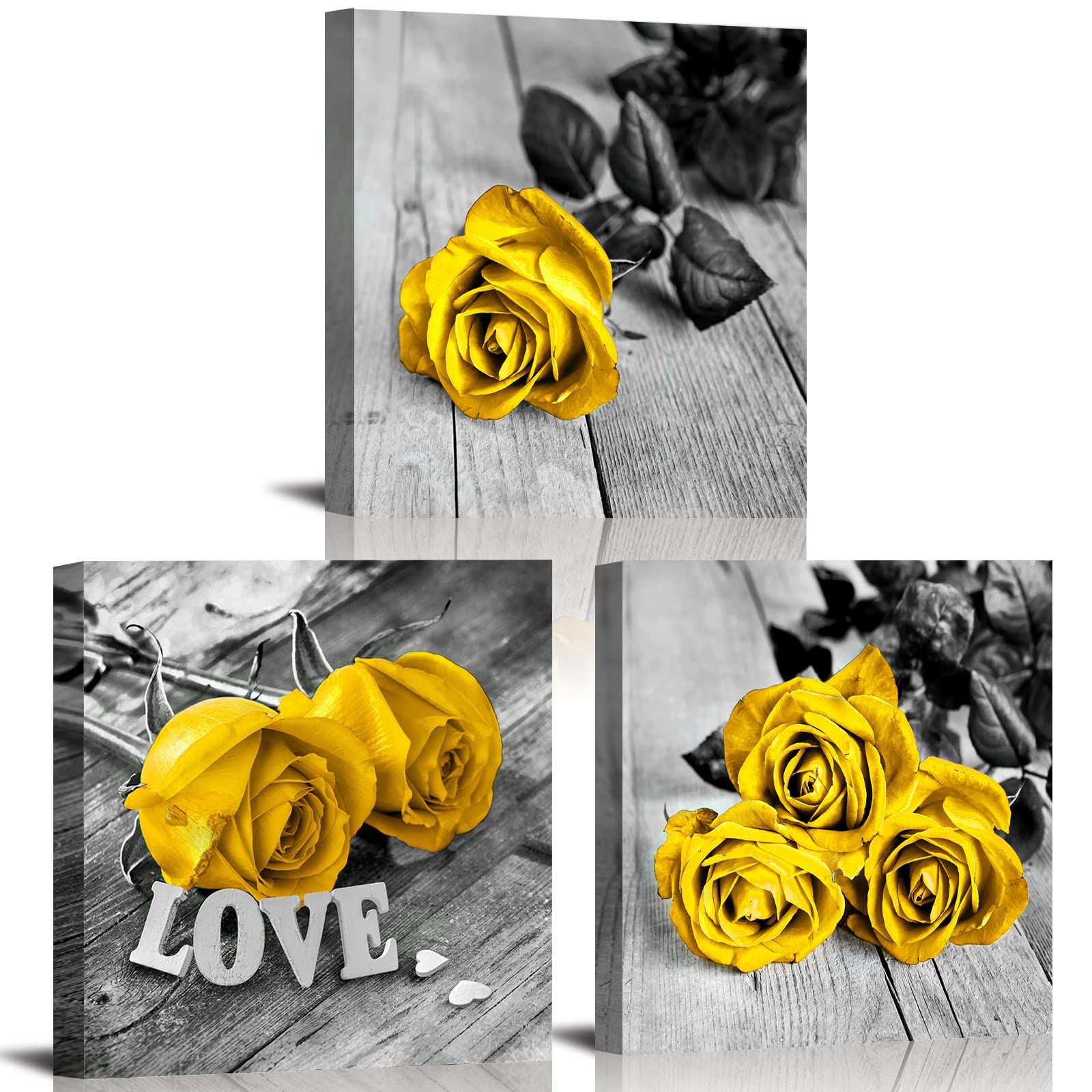 Yellow Wall Decor for Living Room Bathroom Accessories Yellow Rose Flower Wall Art Yellow and Grey Wall Decor Rustic Floral Canv