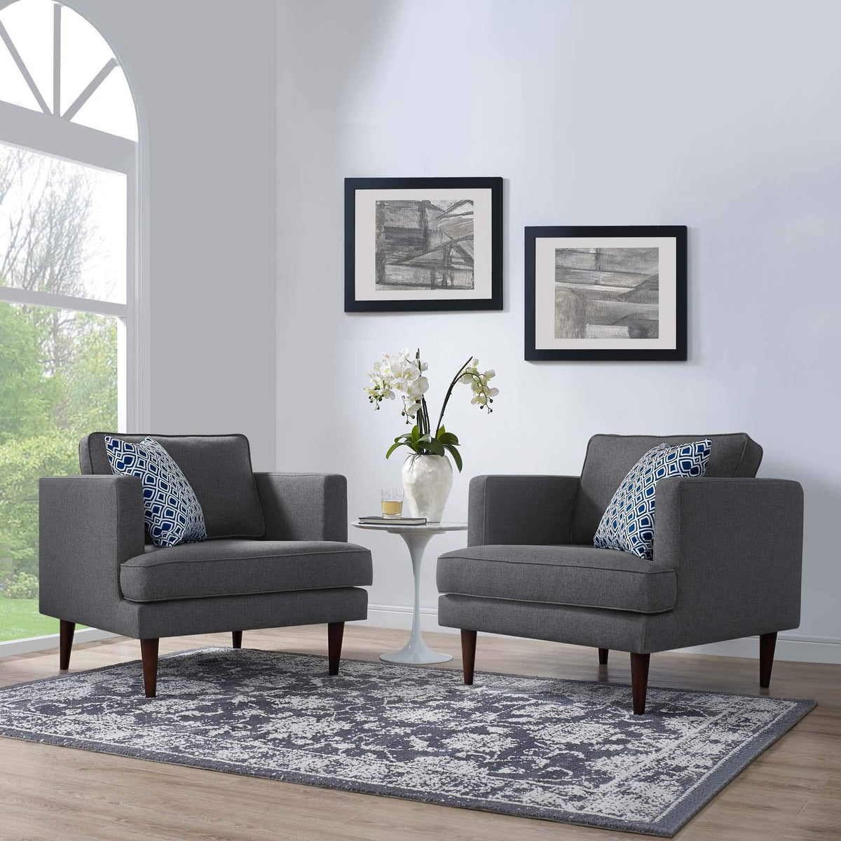 Modway Agile Upholstered Fabric Armchair Set Of 2, Gray