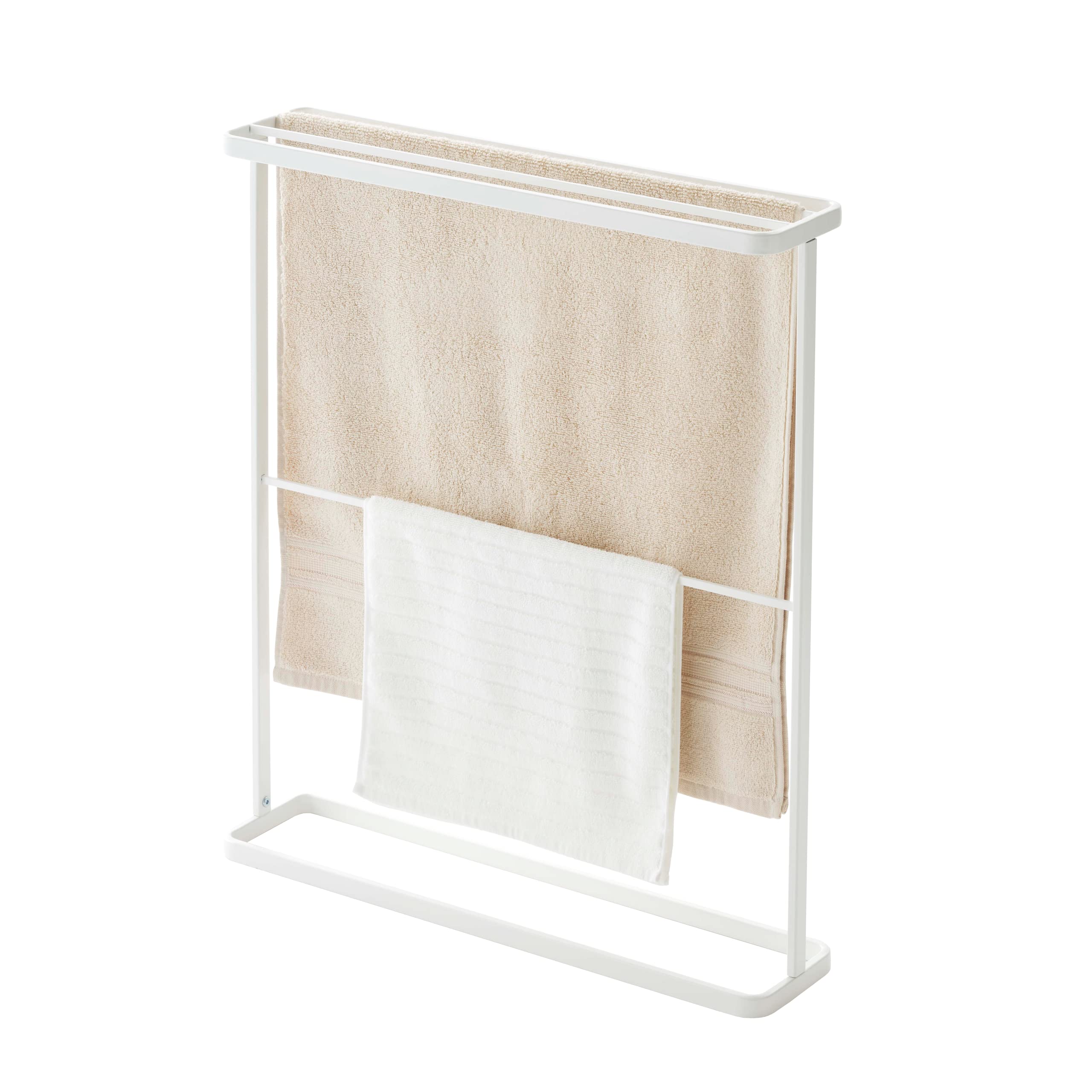 Yamazaki Home Bath Towel Hanger - Bathroom Organizer Storage Holder Dry Rack Steel One Size White