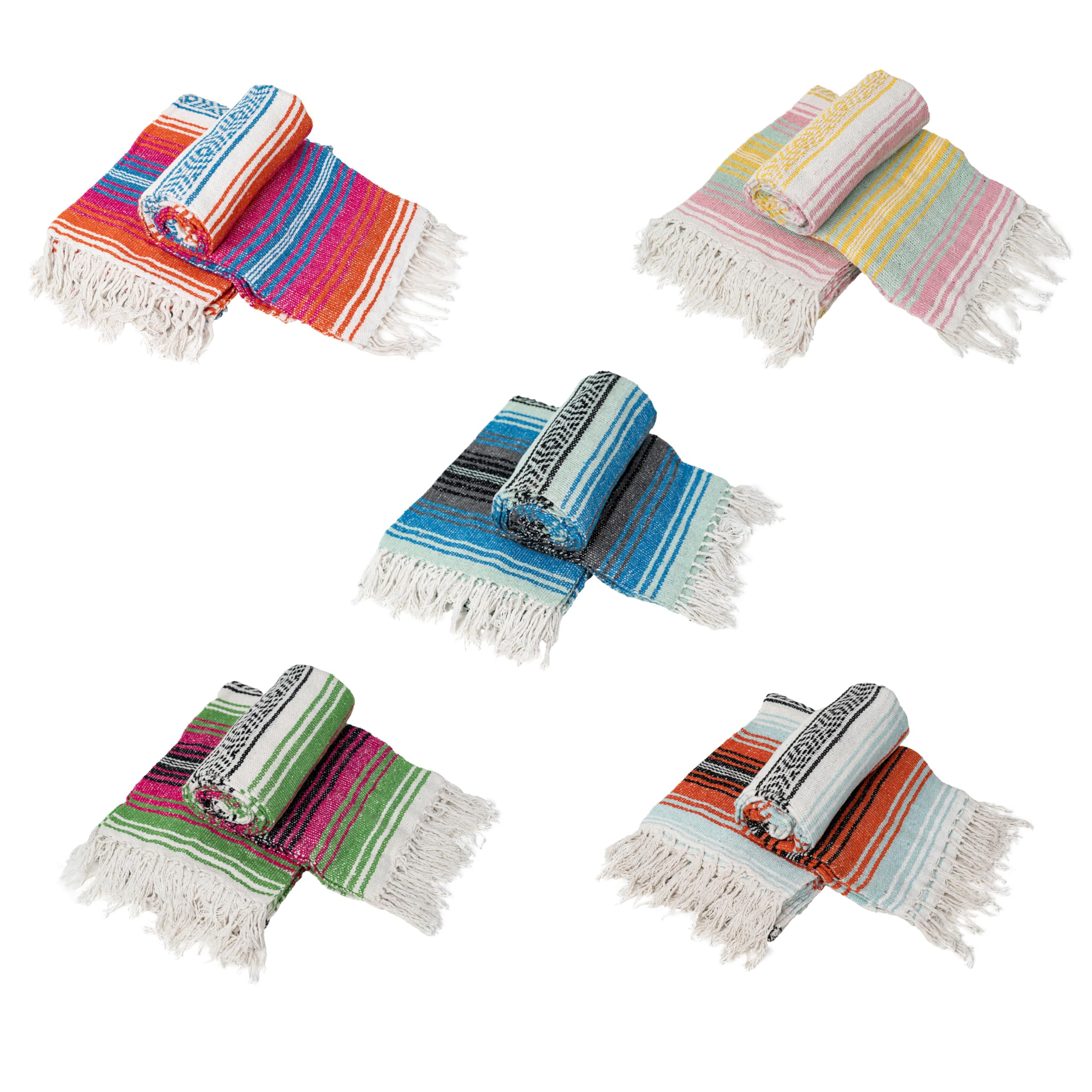 Cozumel Authentic Mexican Blanket, 10 Pack, 72X48 Inches, Made In Mexico - Yoga Blanket For Studios - Outdoor Picnic Blanket, Ca