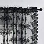 Kotile Black Lace Curtains 90 Inches Long For Living Room, 2 Panels Rustic Floral Vintage Gothic Black Sheer Curtains Halloween