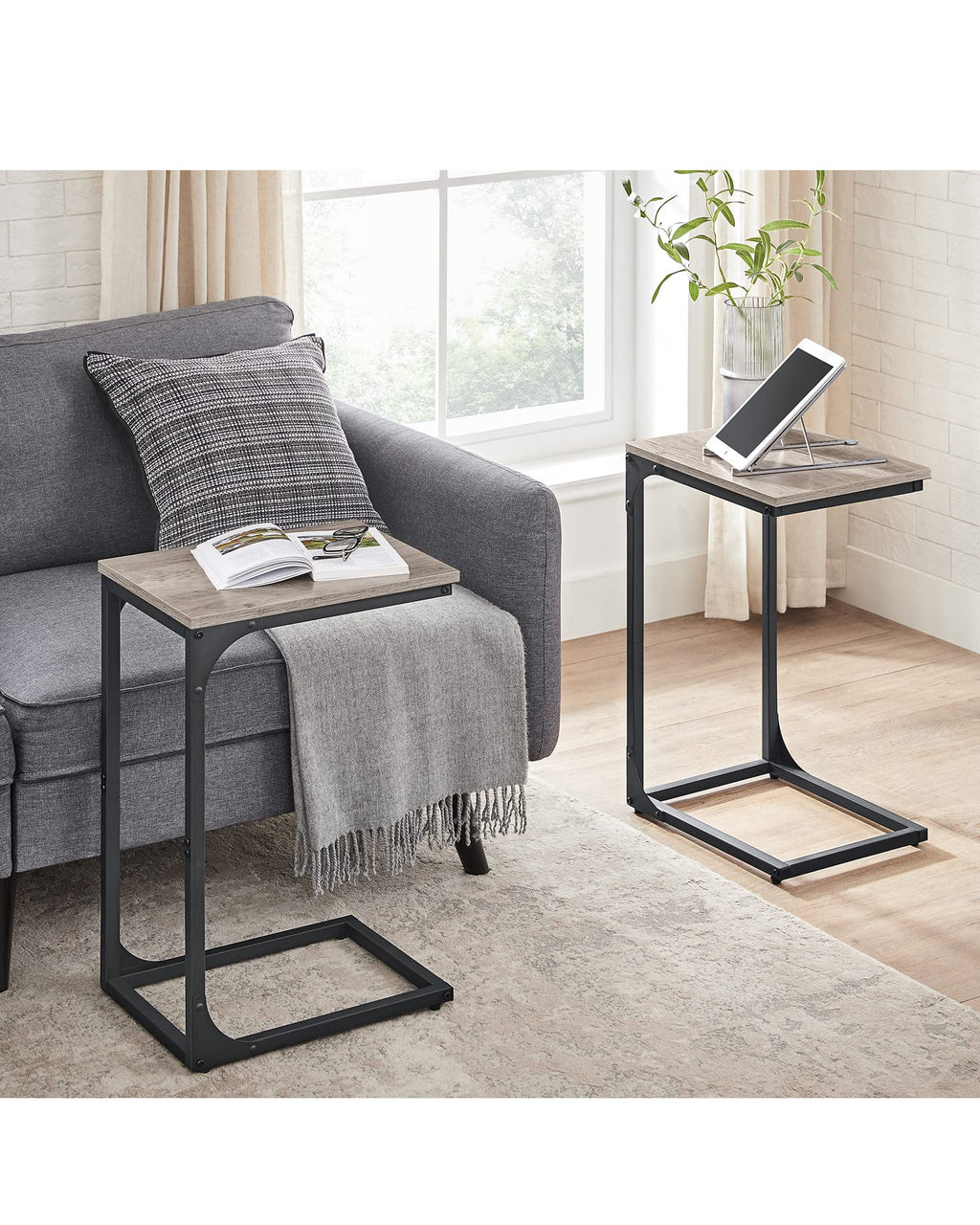 Vasagle C-Shaped End Table, Small Side Table For Couch, Sofa Table With Metal Frame For Living Room, Bedroom, Bedside, Greige And Black