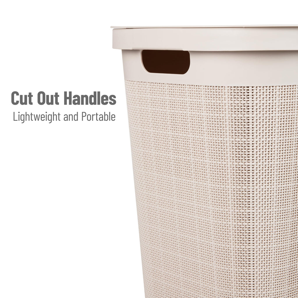 Mind Reader 60L Slim Laundry Hamper, Clothes Basket, Lid, Linen Design, Plastic, 18.25   L X 14.25   W X 23.5   H, Ivory