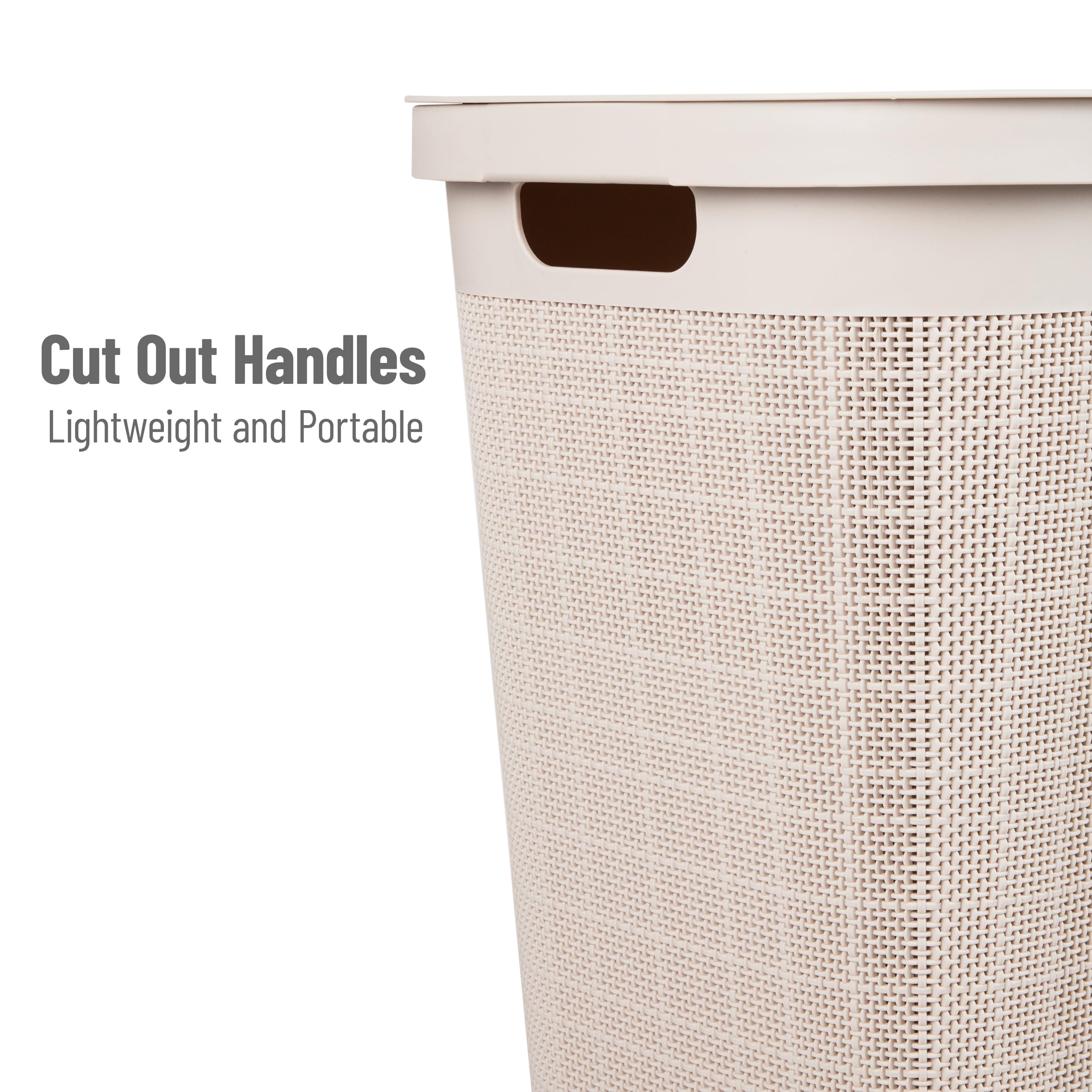 Mind Reader 60L Slim Laundry Hamper, Clothes Basket, Lid, Linen Design, Plastic, 18.25   L X 14.25   W X 23.5   H, Ivory