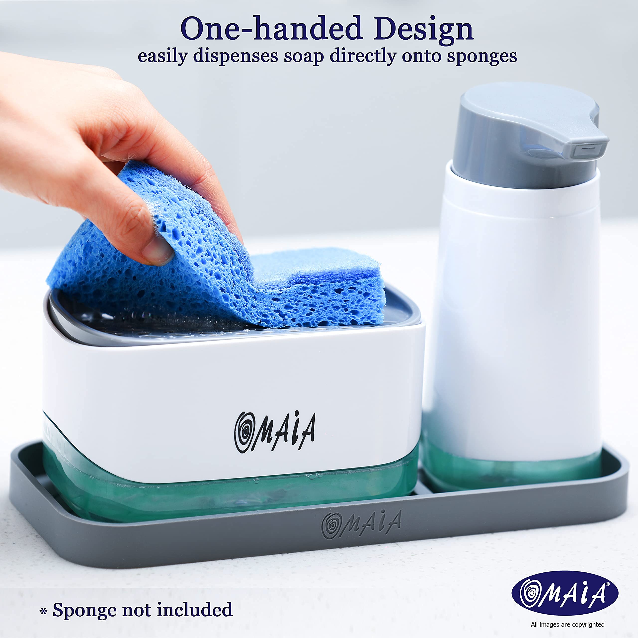 Omaia 4-In-1 Dish Soap Dispenser Set With Sponge Holder And Liquid Hand Soap Dispenser And Silicone Tray - Countertop Organizer