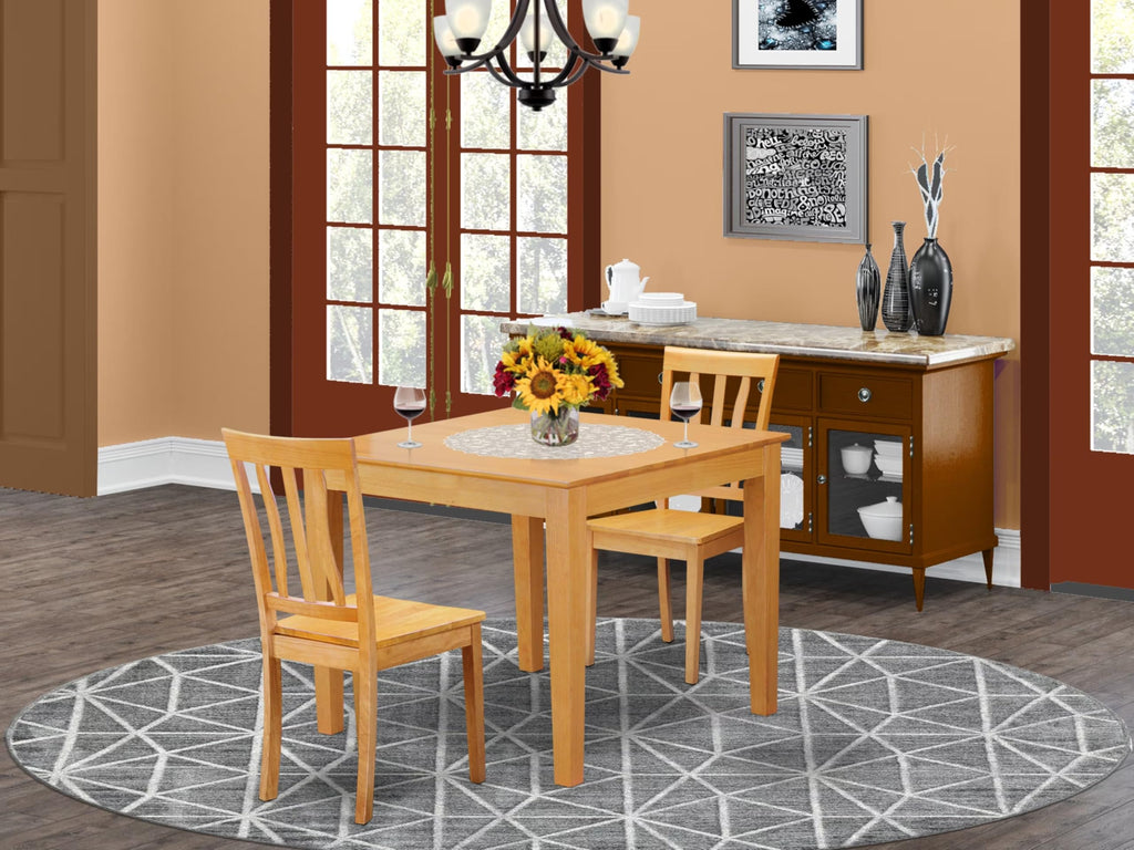 East West Furniture OXAN3-OAK-W 3 Piece Kitchen Table Set for Small Spaces Contains a Square Dining Table and 2 Dining Room Chairs, 36x36 Inch, Oak