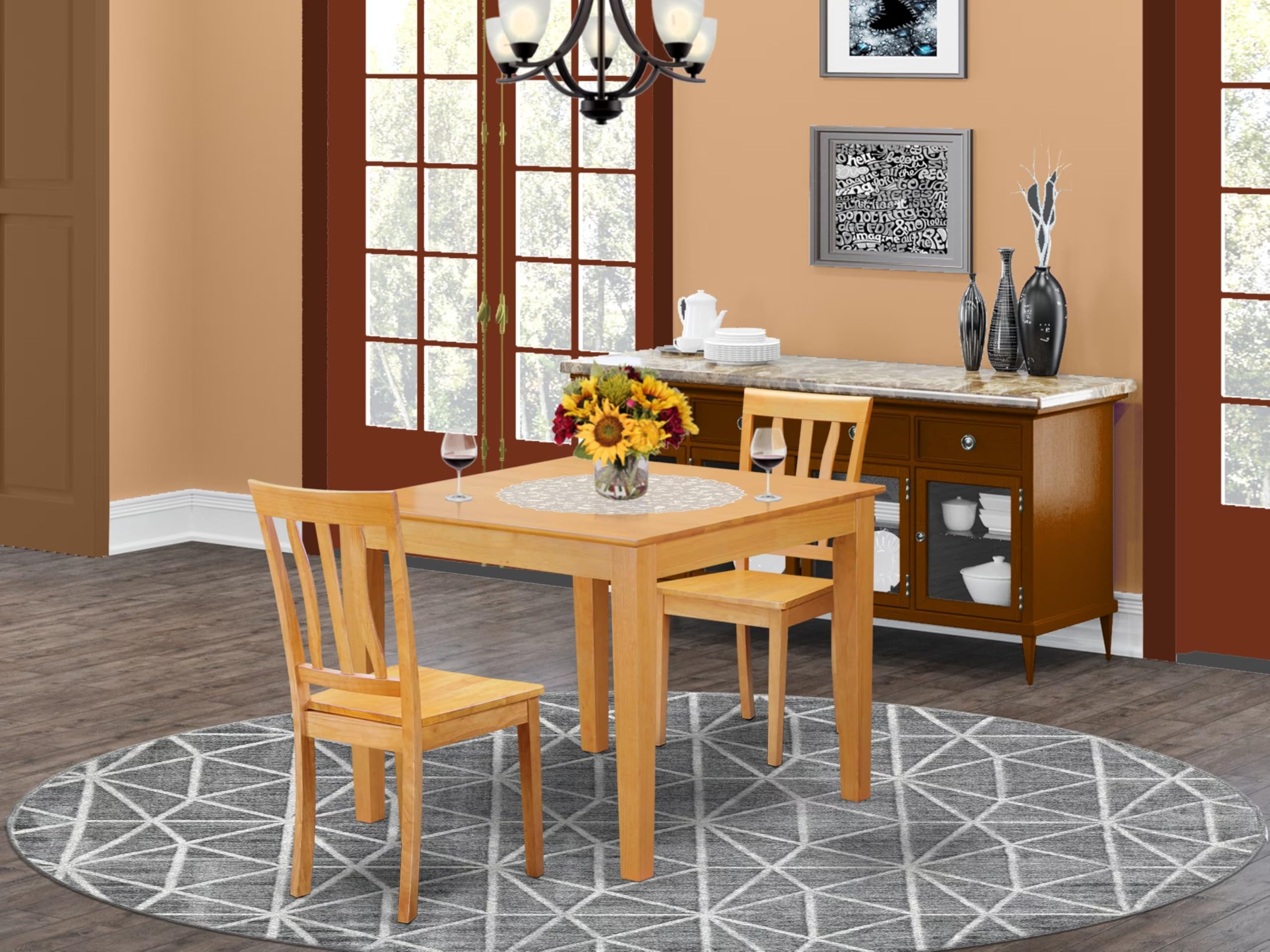 East West Furniture OXAN3-OAK-W 3 Piece Kitchen Table Set for Small Spaces Contains a Square Dining Table and 2 Dining Room Chairs, 36x36 Inch, Oak