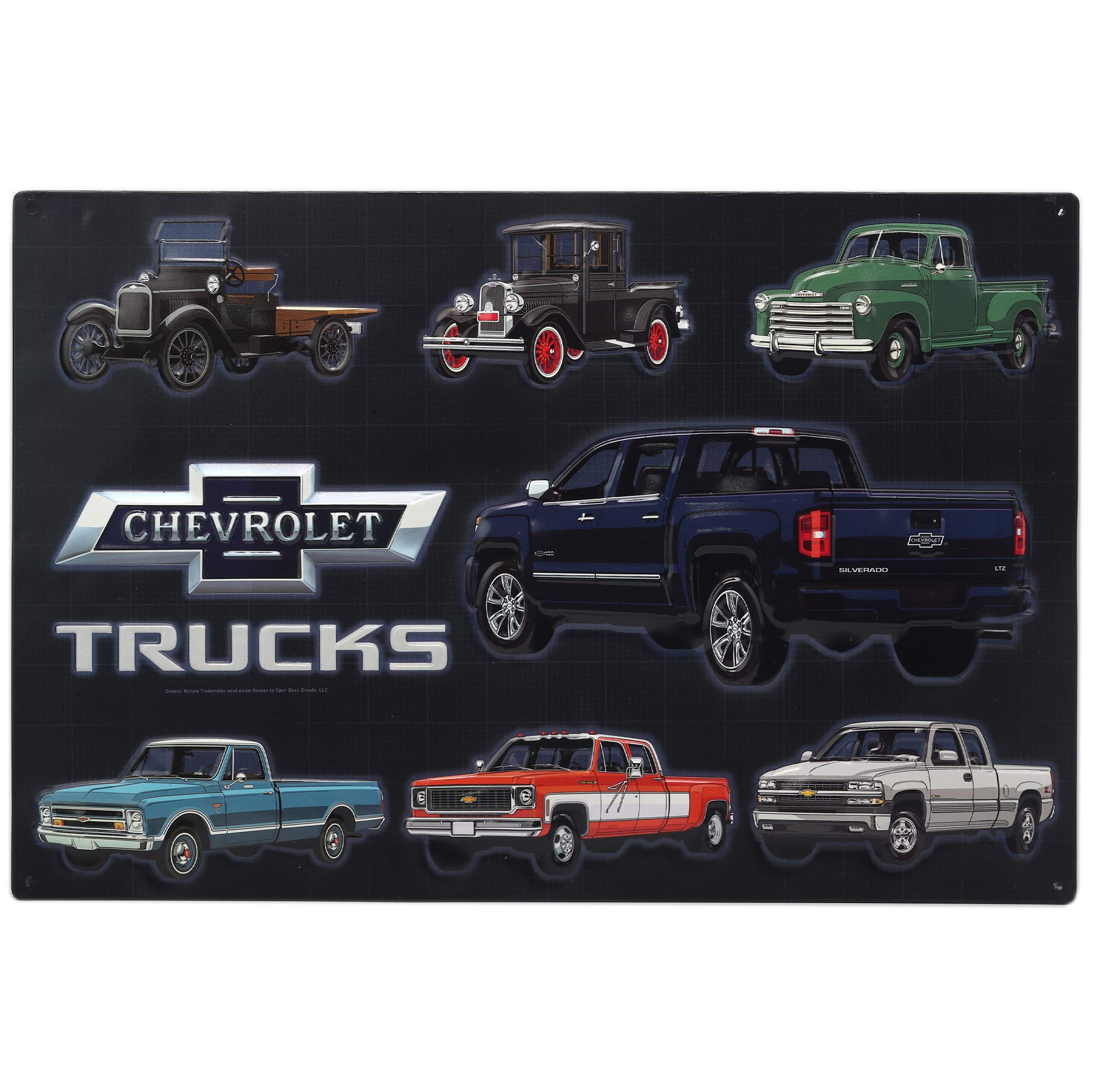 Chevrolet Trucks Collage Embossed Metal Sign - Vintage Chevrolet Wall Art for Man Cave or Garage