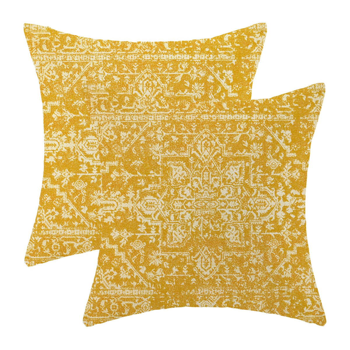 Gohdiwh Boho Pillow Covers 16X16 Set Of 2, Yellow Carpet Pattern Decorative Throw Pillows Linen Ethnic Design Farmhouse Cushion