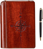 Settini Compass Journal Gift Set In Gift Box - Hardcover Vegan Leather, Unique Pen Holder, Lined, 192 Pages, 6' X 8.5' - Inclu