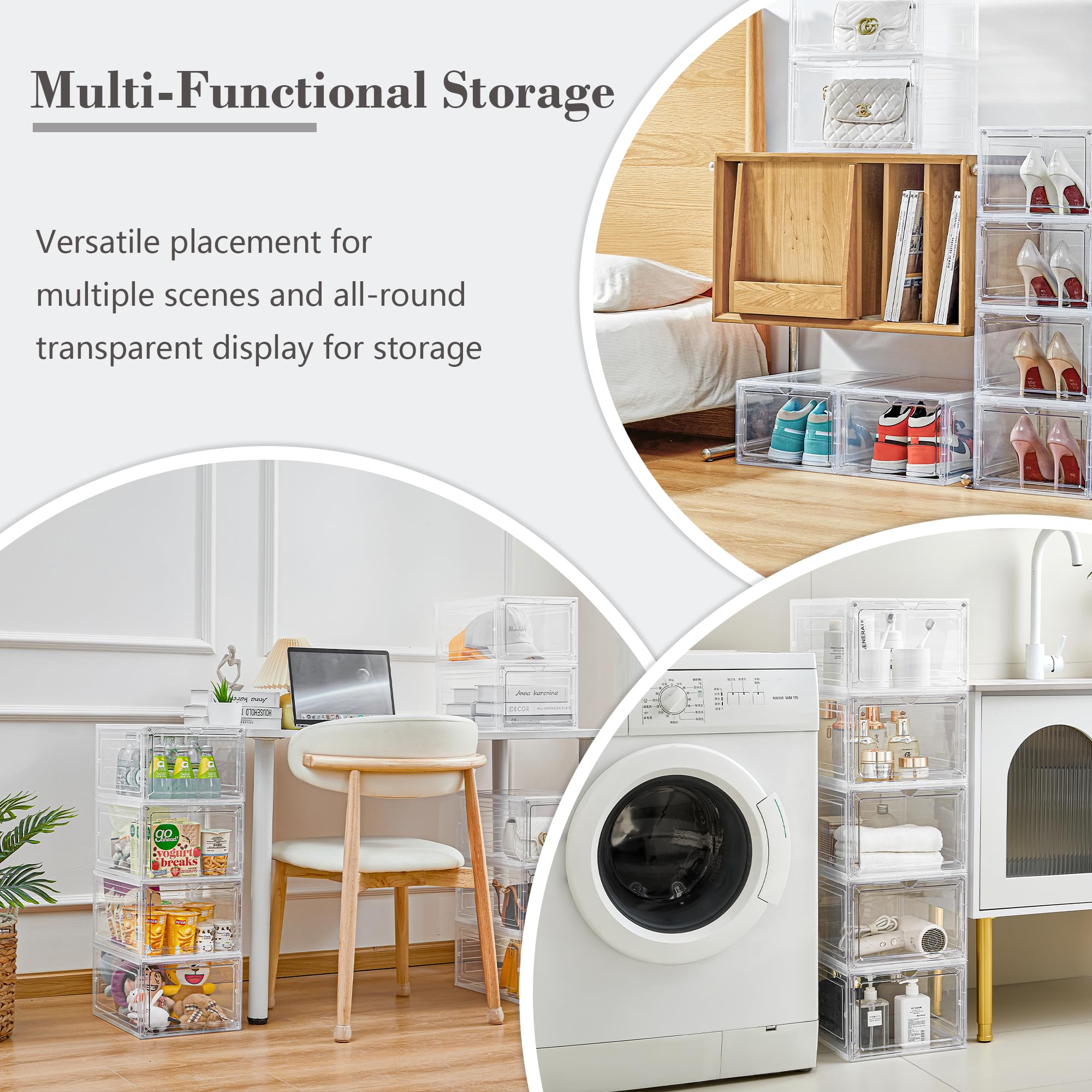 Lxlxxl Storage Bins With Lids, 6 Sets 115 Qt Hard Plastic Storage Containers With Magnetic Acrylic Clear Door, Stackable Storage