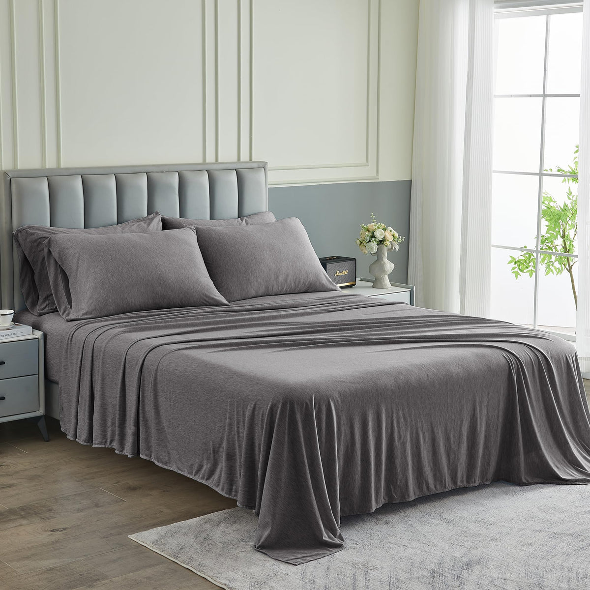 Pure Bedding Bed Sheets - Full Sheet Set [6-Piece, Heather Dark Grey] - Hotel Luxury 1800 Brushed Microfiber - Soft And Breathab