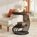 Tribesigns Round End Side Table: Side Table with 2 Tiers Storage Shelves, Vintage End Table for Living Room, Small Bedside Table